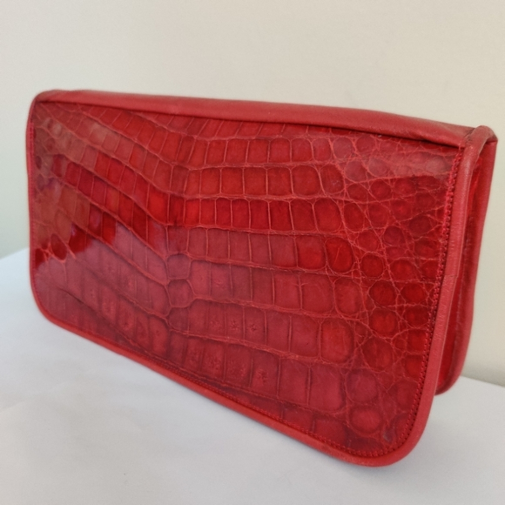 Luxurious Caiman Crocodile Clutch Evening Bag Industria Argentina